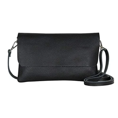 Abbildung von AmbraModa GLX11 Damen Umhängetasche, Clutch, Handytasche aus echtem Leder mit abnehmbarem und verstellbarem Schultergurt, geeignet für Handys Tablets bis zu 7 Zoll (Schwarz)