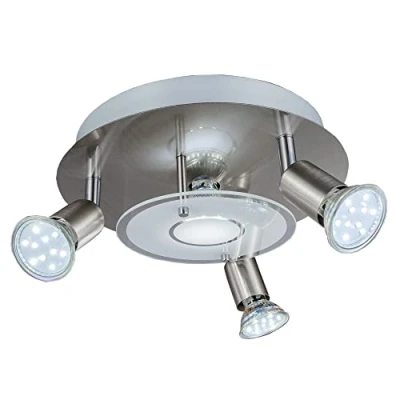 Abbildung von B.K.Licht LED Deckenstrahler, 4 flammig, Leuchtmittel GU10 wechselbar, Deckenleuchte, rund, Metall, Glas, Strahler, GU10, inkl. 3W 250lm