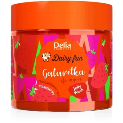 Abbildung von Delia Cosmetics Dairy Fun Erdbeer Gelee für Körperwäsche Reinigt und erfrischt Duftende glatte Haut Intensiver süßer Erdbeerduft Natürliche Extrakte 350g…