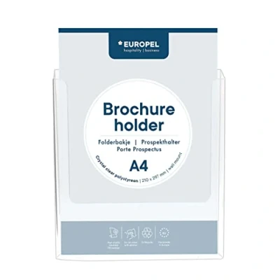 Abbildung von Europel A4 Prospekthalter aus transparentem Acryl, Wandbefestigung, Präsentationsständer, Spender, Prospekte, Flyer, Menü, Büro, Restaurant, Hotel