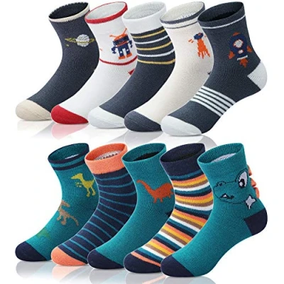 Abbildung von Adorel Jungen Socken Baumwolle Kindersocken Babysocken Strümpfe 10er Pack Dinosaurier und Raumfahrt 21 23 EU (Herstellergr. S)
