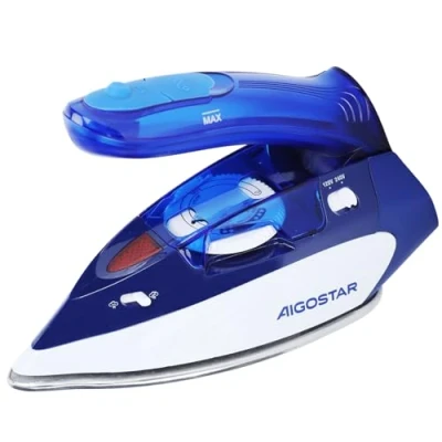 Abbildung von Aigostar Reise Dampfbügeleisen Kleines Mini Dampf Bügeleisen Leichtes Reisebügeleisen Tragbar Faltbarer Griff Mehrere Temperaturstufen Reisedampfbügeleisen 1100W 80ml Wassertank