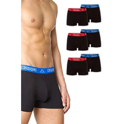 Abbildung von Kappa Enge Boxershorts 6er Pack VINESTA I Retro Pants für Männer aus Baumwolle reißfeste &amp; atmungsaktive Herren Unterhosen Boxer im Vorteilspack, Schwarz mit mehrfarbigem Bund S