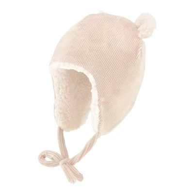 Abbildung von Sterntaler Inka Mütze in Cord Optik Babymütze aus Stretchmaterial mit dekorativen Öhrchen Unisex angeschnittenen Ohrenklappen und Bindeband, gefüttert Teddyplüsch Natur, 45