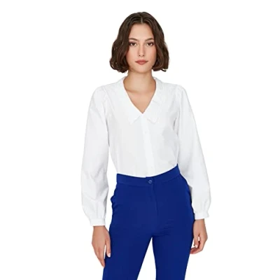 Abbildung von TRENDYOL Damen Collar Detailed Shirt. Shirt, Weiß, 42 EU