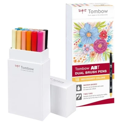 Abbildung von Tombow ABT 18P 2 Fasermaler Dual Brush Stift mit zwei Spitzen, 18er Set, Sekundärfarben