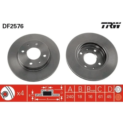 Abbildung von TRW DF2576 Bremsscheibe 240 18 4 100 Belüftet lackiert hochgekohlt NISSAN: 100NX, SUNNY 2 Hatchback, Coupe