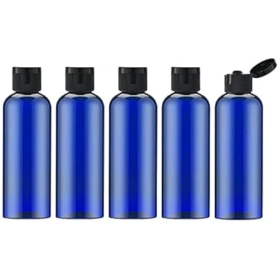 Abbildung von Toureal 100ML Reiseflaschen Set mit Flip Cap (5 Stück) Leere Spender Plastikflasche Set, Abfüllflaschen für Kosmetik Trichter (Blau)