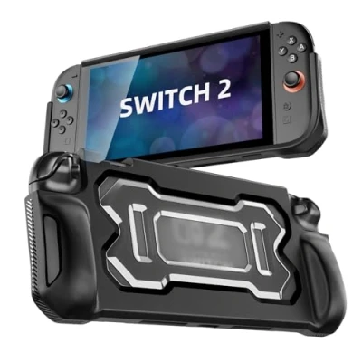 Abbildung von TiMOVO Hülle für Nintendo Switch 2, TPU Griff Schutzhülle Case Cover mit Ergonomischem Design 2 Konsole und JoyCon Zubehör, Stoßdämpfung, Anti Kratz, Präzise Aussparungen, Schwarz