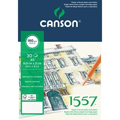 Abbildung von CANSON 1557® Zeichenpapier kopfgeleimt, DIN A5 14,8 x 21 cm, 30 Blatt, 180 g/m², leicht gekörnt