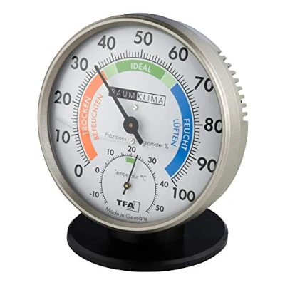 Abbildung von TFA Dostmann Präzisions Thermo Hygrometer,45.2033, zur Raumklimakontrolle, analog, mit Komfortzonen, Kontrolle von Temperatur und Luftfeuchtigkeit (anthrazit)