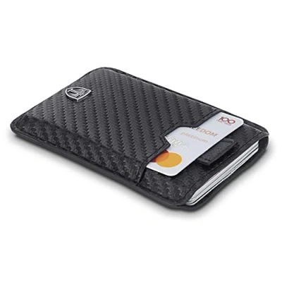 Abbildung von TRAVANDO Slim Portemonnaie Dallas bis zu 12 Karten TÜV geprüft RFID Schutz Kleiner Geldbeutel Kartenetui Kreditkartenetui Zugband Geschenk für Männer Designed in Germany (Carbon)