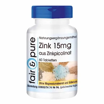 Abbildung von Fair &amp; Pure® Zink Kapseln 15mg aus Zinkpicolinat 60 vegan ohne Magnesiumstearat essentielles Spurenelement