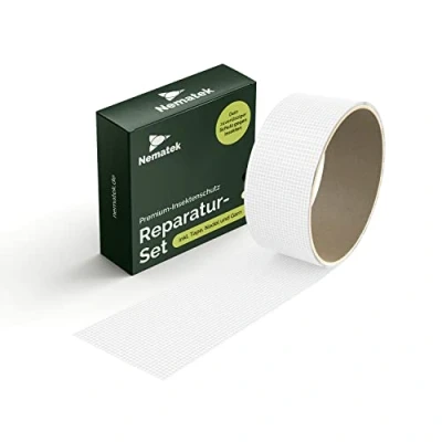 Abbildung von Nematek Fliegengitter Reparatur Set 2 Meter Klebeband Reparaturband für Moskitonetz, Insektenschutz Tür und Fenster weiß