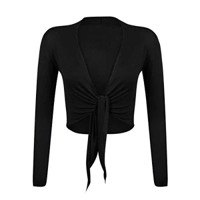 Abbildung von Gloop Damen Schöne, Elegante Bolero Jäckchen Langarm zum Knoten,Braun,XL