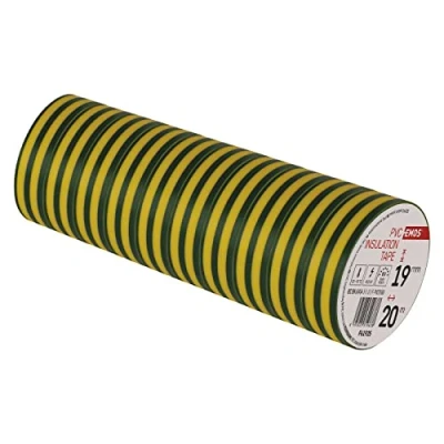 Abbildung von EMOS PVC Isolierband Gelb Grün 10er Pack, 19 mm x 20 m, 0,13mm Bandstärke, selbstklebend, hohe Spannungsfestigkeit und Anwendungstemperaturbereich, UV beständig, wasserdicht, ohne Textilgewebe