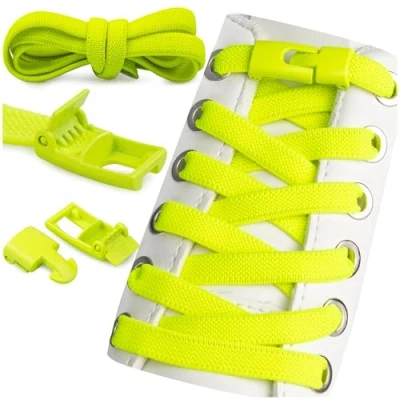Abbildung von SULPO Elastische Schnürsenkel ohne Binden Flache Gummi Schnellverschluss, No Tie Sneakers für Erwachsene und Kinder, 2 Paare Neongrün