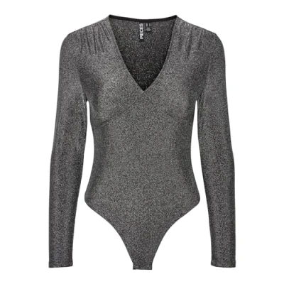 Abbildung von PIECES Women&#039;s Pcsandra Bodystocking Body, Black/Detail:Silver Lurex, M