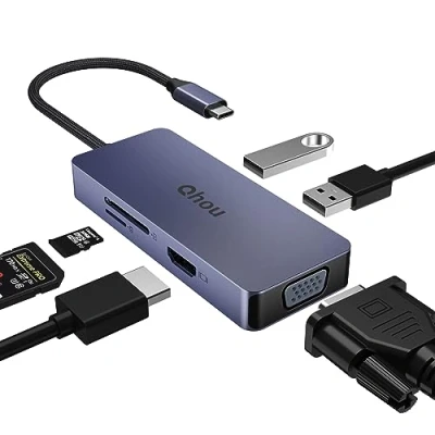 Abbildung von 6 1 USB C Hub mit 4K HDMI, VGA, 2 2.0, SD/TF Kartenleser Adapter für MacBook Pro/Air, Dell, HP, Lenovo Pro, Dell/HP/Lenovo