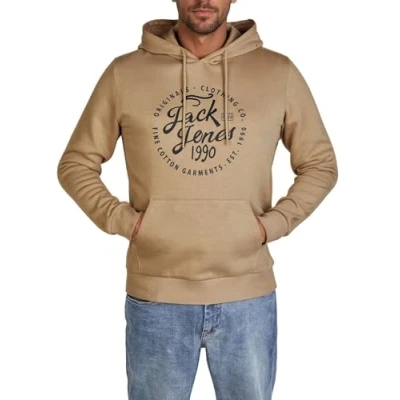 Abbildung von JACK &amp; JONES Hoodie Herren Regular Fit JJEADRIAN Kapuzenpullover Pullover Sweater Print Braun M, Größe:M, Farbe:Brandy Brown