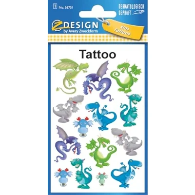 Abbildung von AVERY Zweckform 56751 Tattoo Kinder 14 Stück (Temporäre Tattoos Drachen, wasserfest, Klebetattoos, Kindergeburtstag, Mitgebsel, Partyspiele Preise, zum Spielen, Jungen)