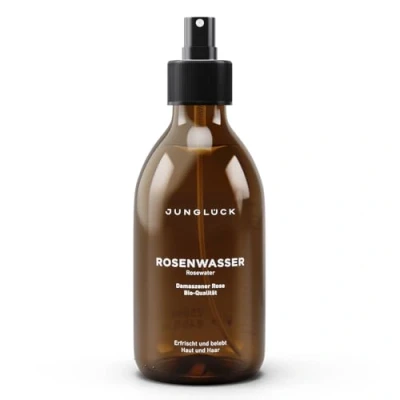 Abbildung von JUNGLÜCK BIO Rosenwasser Spray 250ml Vegan Natürliches Gesichtswasser schenkt Haut &amp; Haaren erfrischenden Duft und klärt porentief Gesichtsreinigung ohne Alkohol für Gesicht, Körper Haare