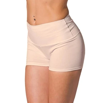 Abbildung von Alkato Damen Sport Shorts mit Hohem Bund Hotpants Radlerhose Long Shorts, Farbe: Hellbeige, Größe: 42