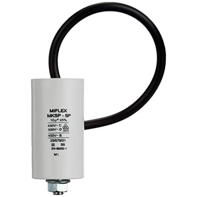 Abbildung von AnlaufKondensator MotorKondensator 10µF 450V 35x65mm Leitung M8 ; Miflex 10uF
