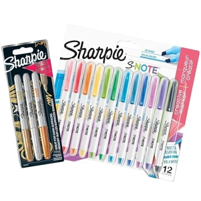 Abbildung von SHARPIE S Note Kreative Markerstifte 2 in 1 Keilspitze (Breit &amp; Fein) 12 Stück 3 Metallic Marker Stifte