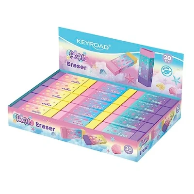 Abbildung von KEYROAD Universal Radiergummi/ 30 Stück 30er Pack/Radierer für Bleistift und Buntstift/Farbe: Pastell Regenbogen/Ideal Schule Büro