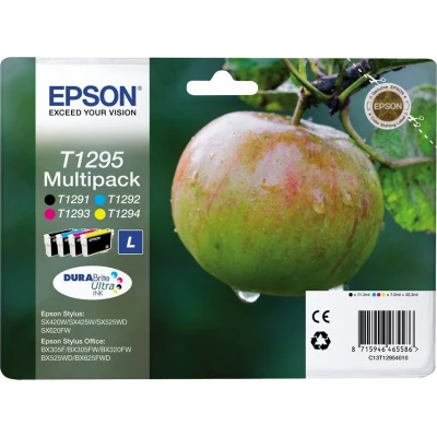 Abbildung von Epson 235M132 Original T1295 Apfel Tinte Multipack (SX420W BX320FW SX620FW BX/SX525WD BX625FWD BX305FW B42WD BX925FWD BX635FWD BX535WD SX435/440W BX630FW SX235W WF7015 7515 7525 3010 3520 3540) 4 farbig