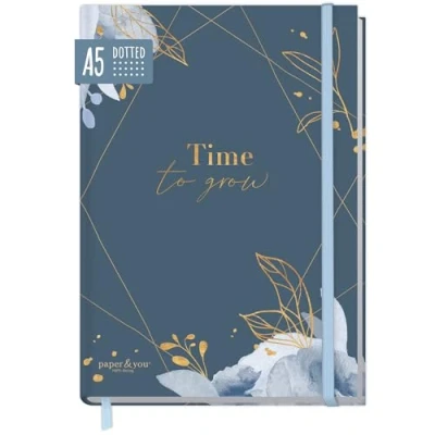 Abbildung von paper&amp;you® Bullet Journal dotted A5 mit Gummiband [Time to Grow Blue] 156 Seiten Notizbuch gepunktet, Tagebuch nachhaltig &amp; klimafreundlich