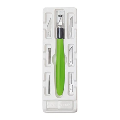 Abbildung von Wedo 7872199 Cutter Hobbymesser Set Comfortline (mit Softgriff inklusive 5 Präzisionsklingen, 1 Stechahle und 2 Prägestifte, Schutzkappe) apfelgrün