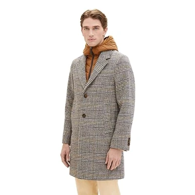 Abbildung von TOM TAILOR Herren 2 in 1 Karo Wollmantel mit abnehmbarer Innenjacke, beige brown wool check, M