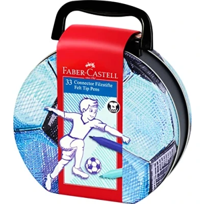 Abbildung von FABER CASTELL 155538 Filzstifte Connector Fußballkoffer, 33er Metalletui im Koffer Format
