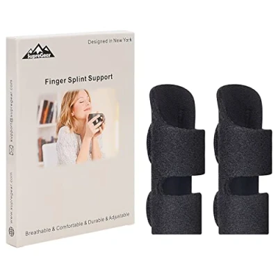 Abbildung von supregear Fingerschiene, 2er Pack Verstellbare Wiederverwendbare Trigger Fingerschiene Fingerstütze mit Abnehmbarer Aluminiumstange für Zeige/Mittel/Ring/kleinen Finger, Schwarz