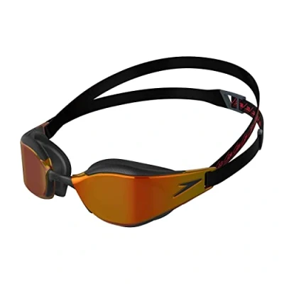 Abbildung von Speedo Fastskin Hyper Elite Mirror Goggles, Verbessertes Design, Komfortabler Stil, Schwarz und Silber, Erwachsene Unisex Größe
