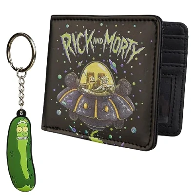 Abbildung von Rick and Morty Geldbeutel mit Schlüsselanhänger Portmonee Herren Kartenfächern und klarem ID Fach