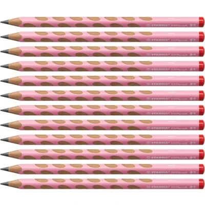 Abbildung von Ergonomischer Dreikant Bleistift für Rechtshänder STABILO EASYgraph in pastellpink 12er Pack Härtegrad HB