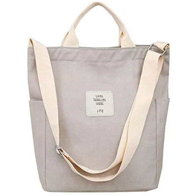 Abbildung von WANYIG Casual Handtasche Damen Chic Schultertasche Canvas Henkeltasche Schulrucksack Groß Umhängetasche Tasche Crossbody Bag Shopper (Grau)