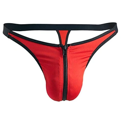 Abbildung von Orion Herren String sexy Slip für Männer, mit Reißverschluss und Jock Strap, EIN angenehmes rutschfestes Tragegfühl, rot/schwarz (M)