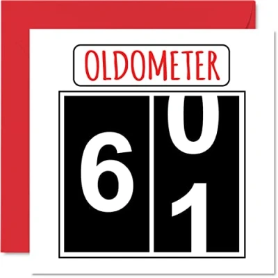 Abbildung von Lustige Karten zum 61. Geburtstag für Männer und Frauen Oldometer Glückwunschkarte Vater, Mutter, Großvater, Kindermädchen, Oma, 145mm Grußkarten, Karte