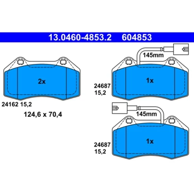 Abbildung von ATE 13.0460 4853.2 Bremsbelagsatz inkl. Verschleißwarnkontakt ALFA ROMEO: MiTo, ABARTH: 500 / 595 695 Hatchback, Punto, Grande Punto