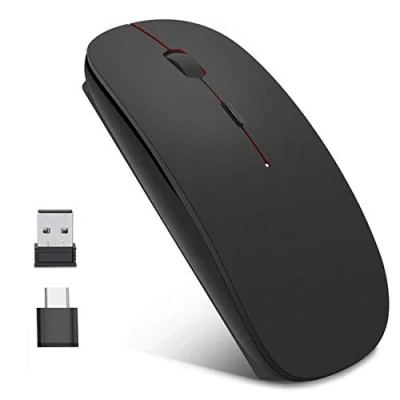 Abbildung von EasyULT Wireless Mäuse Wiederaufladbar Kabellose Maus, 2.4GHz Aufladung Funkmaus, Geräuschlose Schnurlos Optische Mouse mit USB Empfänger für PC/Tablet/Laptop (Schwarz)