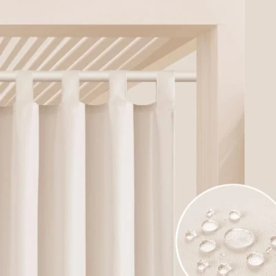 Abbildung von ROOM99 Outdoorvorhäng mit Schlaufen Garden Line 155 x 200 cm Breite Höhe Outdoor Vorhang wetterfest Wasserdicht Sichtschutz Sonnenschutz Gardinen Garten Winddicht Helle Creme, 1 Stück