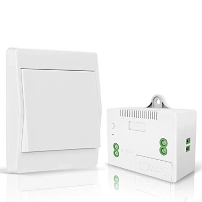 Abbildung von Funkschalter Licht, Funk Lichtschalter Set Batterielose Wandschalter mit Empfänger, IP67 Wasserdicht Fernbedienung für den Innen oder Außenbereich 1 Schalter… (FS1+1)