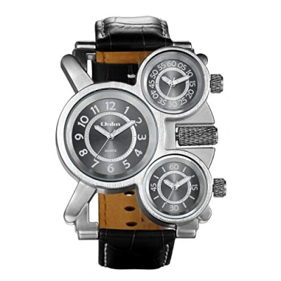 Abbildung von JewelryWe Vatertagsgeschenk Herren Einzigartig Übergroße Armbanduhr DREI Zeitzone Analog Quarz Uhr Sportuhr mit braun Leder Armband