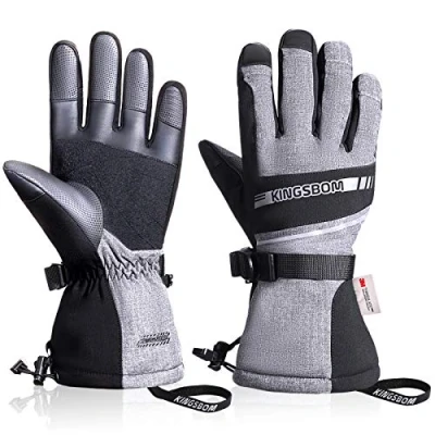 Abbildung von KINGSBOM Wasserdicht Ski und Schnee Handschuhe, 3M Thinsulate Winter Warm Touchscreen Snowboard Handschuhe für Herren &amp; Damen Grau(XL)