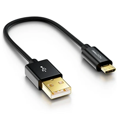 Abbildung von deleyCON Micro USB Kabel 0,15m Nylon + Metallstecker Ladekabel Datenkabel Schnellladekabel Smartphone Tablet PC Laptop Notebook Schwarz