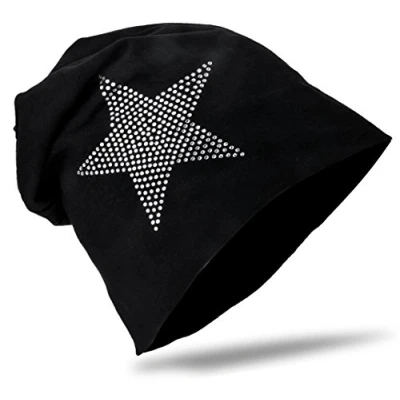 Abbildung von Miobo Kinder Slouch Beanie Mütze,Baumwolle,Strass Stern Schwarz 48